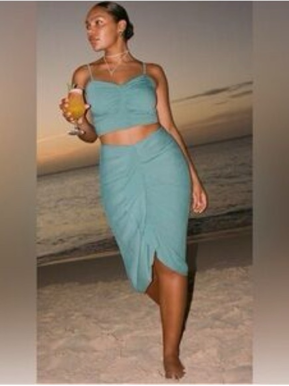 Abercrombie & Fitch Aqua Ruched Midi Skirt